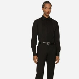 Dolce & Gabbana Black Cotton Gold Slim Fit Dress Shirt Tuxedo $1045.00 MSPR